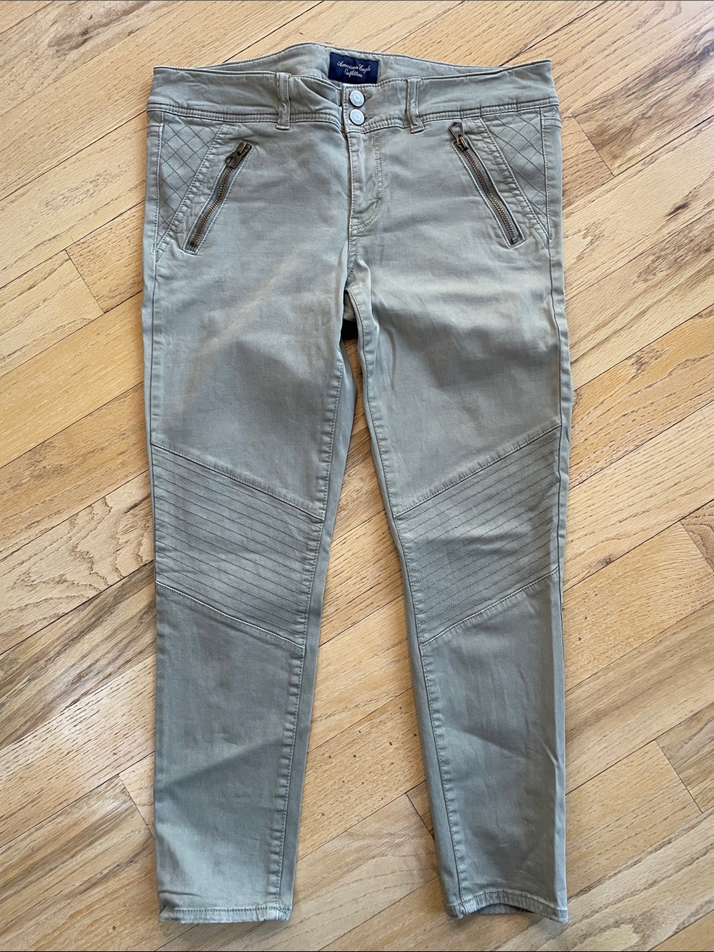 American Eagle Women’s Slim Moto Jeans in Olive Green, 10